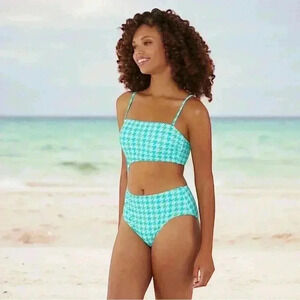 Ninety-Nine° Junior's M Bandeau Cutout One-Piece Swimsuit NEW Happy Houndstooth